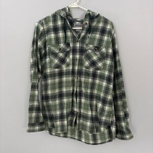 Carhartt Green Plaid Hooded Button-Up Shirt with Black Accents